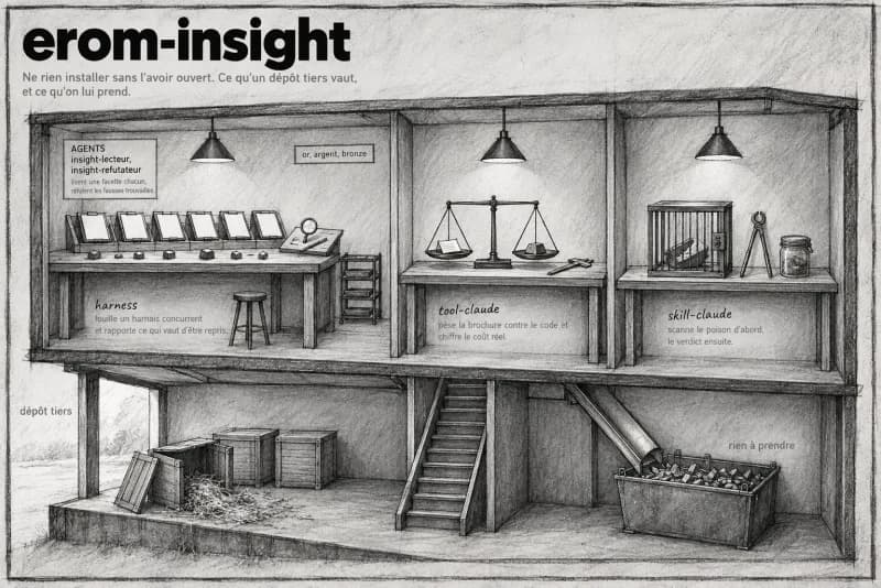 Planche au fusain du plugin Insight : Analyse & Audit de dépôts tiers.
